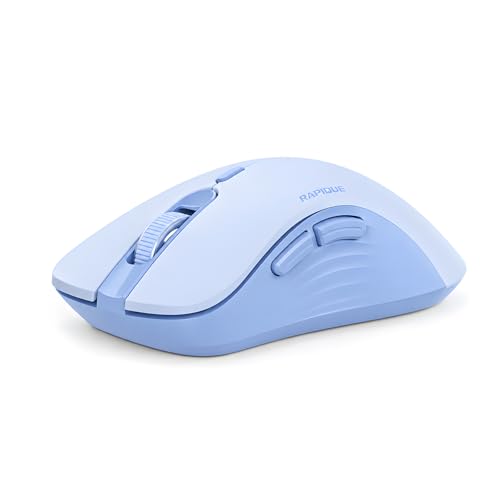 RAPIQUE Bluetooth Wireless Mouse, Dual Bluetooth & 2.4GHz, Light Blue | Quiet Clicks, Right-Hand Ergonomic 6 Button, Adjustable DPI, AA Battery, 3-Device Switching for Laptop, PC, Mac, Tablet - color: Light Blue