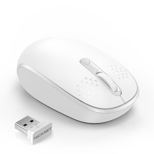 TECKNET Wireless Mouse for Laptop, 2.4G Quiet Computer Mouse with USB Receiver, 4 Buttons Portable Cordless Mice for Chromebook, Laptop, PC, Mac, 800/1200/1600 DPI - White - color: White