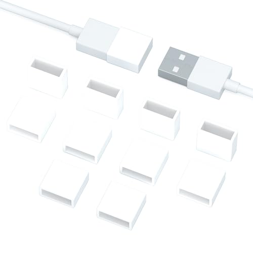 10PCS USB Port Protective Cover,USB A Male Anti Dust Plug Stopper Cap Cover Protector Lids USB Interface Protector for USB Male Ports (White) - color: White