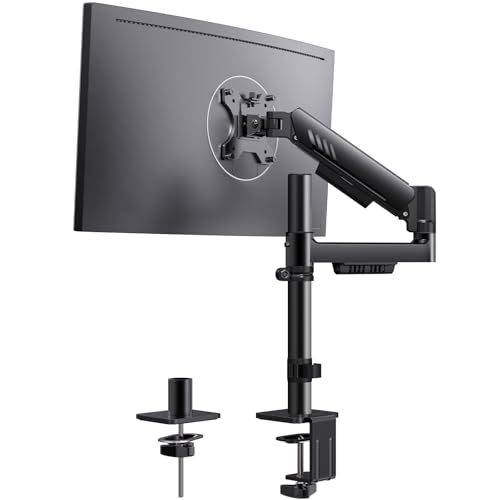 ErGear Single Monitor Arm, Adjustable Desk Gaming Monitor Mount for 13-34″ Screens, Up to 19.8 lbs, Enhanced Stability with Integrated C-Clamp, Upgraded Cable Management, VESA 75x75/100x100mm, Black - size: 17"-34", style: Single Arm