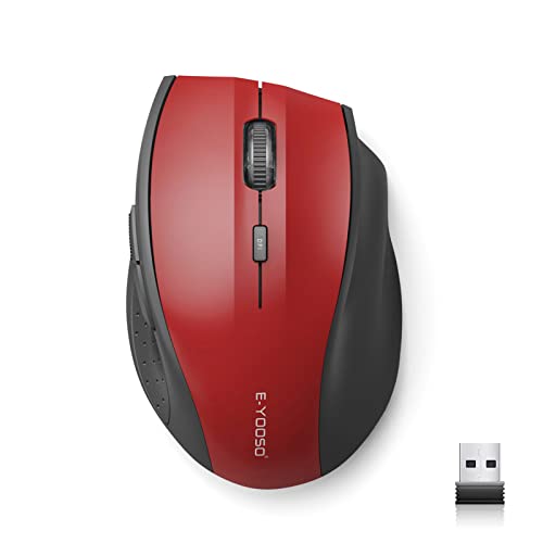 E-YOOSO Wireless Mouse for Laptop, Portable Optical Computer Mouse, 6 Buttons, Cordless 2.4GHz with USB Receiver, 5-Level 4800 DPI, 18 Months Battery Life, for PC, Chromebook, Windows, Mac(Red) - color: Red