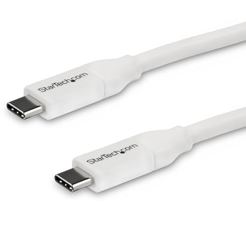 StarTech 13ft/4m USB-C to USB-C Charging Cable, 100W PD, White (USB2C5C4MW) | USB 2.0, Charge and Sync, 100W 5A Power Delivery, USB-IF Certified, Thunderbolt 3 Compatible, White MacBook Cord, 5A Output - color: White, size: 13 ft/ 4 m