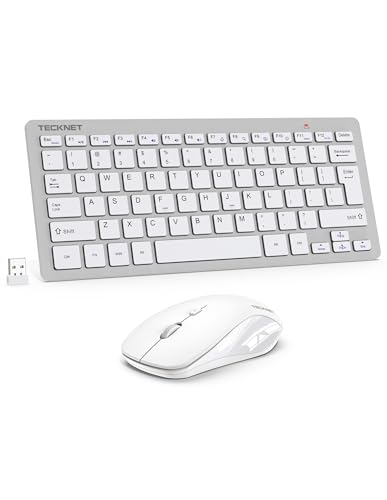TECKNET Wireless Keyboard and Mouse Combo, Mini Cordless Computer Keyboard and Mouse Set 2.4GHz, Silent Adjustable 1600 DPI, Quiet Click, Lag-Free for Computer, Laptop, PC, Windows, Mac, Chrome OS(SS) - color: Silver White