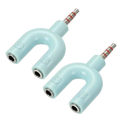MECCANIXITY 2Pcs Headset Mic Splitter Adapter, 3.5mm Male to Dual Female Y Splitter Microphone and Audio Jack Adapters for PC Laptop Smartphone, Blue - color: Blue