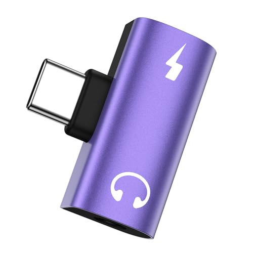 USB-C to 3.5mm Audio Adapter, 2 in 1 USB Type C Headphone Aux Jack Adapter | PD 60W Fast Charging Dongle Cable Convertor for iPhone 17e 17 16e 16 Pro Max Samsung Galaxy S26 S25 Ultra A17 A56 A36 A16 5G - color: purple