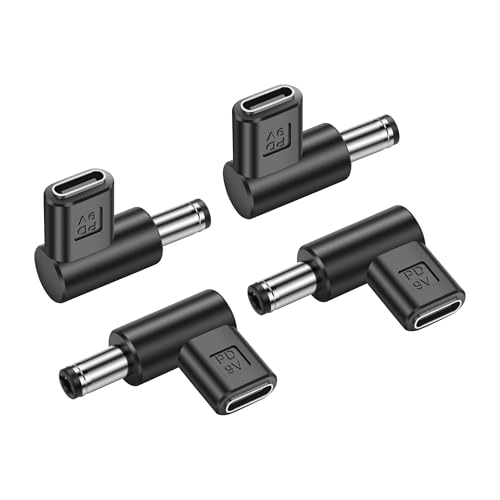 90 Degree DC 5.5 x 2.5mm to USB C Adapter,9V DC 5525 Male to USB Type C PD Emulator Trigger for LED Light、Router、Mobile Power Supply （4-Pack）