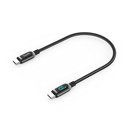 SOOPII 100W 1ft USB C to USB C Cable Fast Charge, Nylon Braided Cable with LED Display for lPhone 16/15 Pro/15 Plus/15 Pro Max,lPad Air,MacBook Pro,Galaxy S24/S23, Pixel, LG (Black) - color: Black, size: 0.3M - 100W