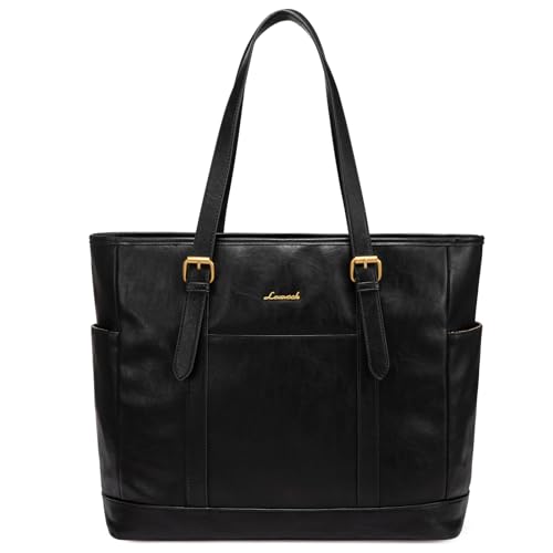 LOVEVOOK Laptop Tote Bag for Women,Leather Work Computer Briefcase Bag | Large Cup Holder,15.6 Inch Work Tote,Professional Briefcase,Teacher Commuter Shoulder Bag,Office,Travel,Gift - color: Retro Black, size: 15.6 Inch