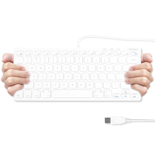 Macally USB Wired Keyboard for Mac and Windows PC - Plug and Play Apple Keyboard with 78 Scissor Switch Keys and 13 Shortcut Keys - Compact & Small that Saves Spaces and Looks Great - White - color: White