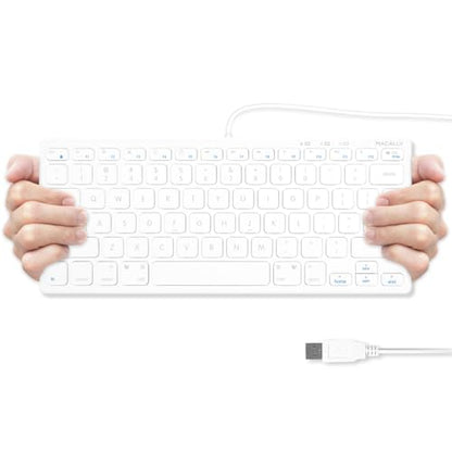 Macally USB Wired Keyboard for Mac and Windows PC - Plug and Play Apple Keyboard with 78 Scissor Switch Keys and 13 Shortcut Keys - Compact & Small that Saves Spaces and Looks Great - White - color: White