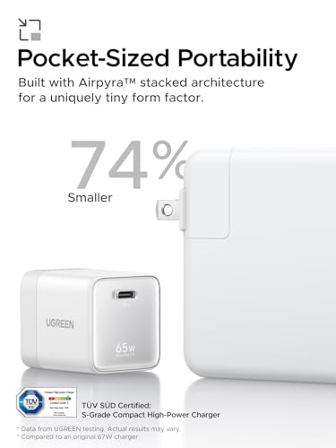 UGREEN Nexode Air 65W USB C Charger, Foldable Mini Charger Block Fast Charging with USB C Cable, GaN Charger for MacBook Air/Neo/Pro, iPhone 17 16, Galaxy S26/S25, iPad, White - color: White