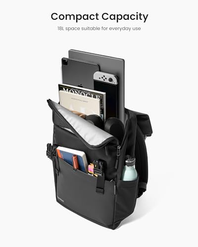 tomtoc Flap Laptop Backpack with Padded Compartment for Work, Travel, 18L | Lightweight, Water-Resistant Casual College Daypack, Slim Durable Work-pack Rucksack for 13"-16" MacBook Laptop, Essentials