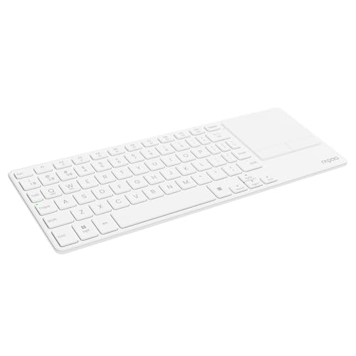 Rapoo Portable Wireless Keyboard with Touchpad, Multi-Device HTPC Keyboard for PC-Connected TV/Tablet/Steam Deck/Gaming Console/Raspberry Pi/Mini PC - Support Touch Gestures for Windows & Mac - color: White