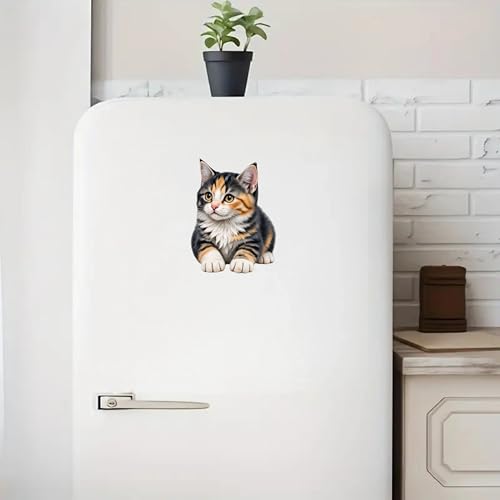 Waterproof Cute Calico Tabby Kitten Car Stickers – 5.5 Inch Vinyl Decals 2 Pack for Cars, Motorcycles, Laptops, Suitcases, Refrigerators, Walls, Doors, Bicycles, Removable Decorative Bumper Stickers