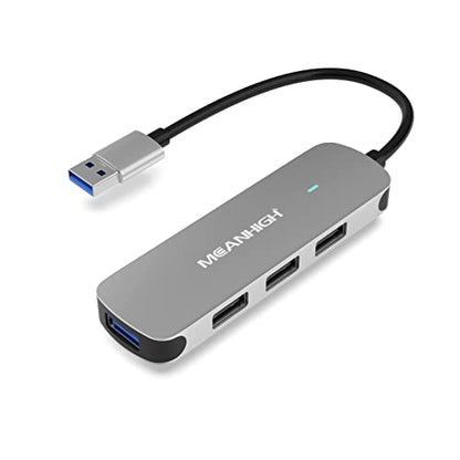 USB Hub 4 Ports, MEANHIGH Multiple USB A 3.0, 2.0 Splitter Portable Adapter for Laptop, Plug and Play Mini USB Extender for PC, Flash Drive, Mobile HDD - size: USB-A-Grey