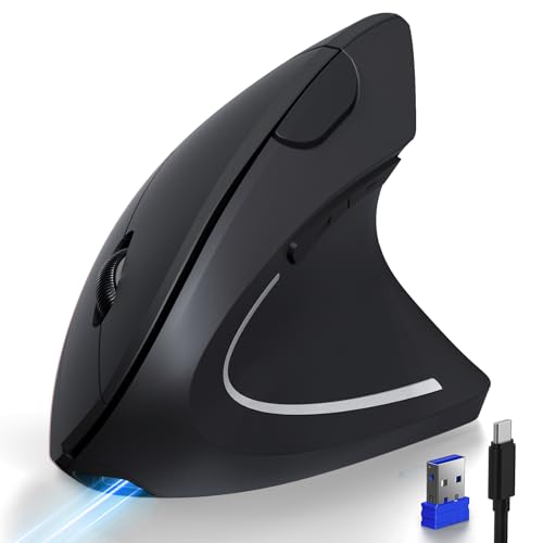 TECKNET Ergonomic Mouse with Jiggler, Bluetooth Wireless Vertical Mouse, 4800DPI Rechargeable Carpal Tunnel Mouse, Undetectable Random Movement Keeps Computers Awake for PC, Laptop, Mackbook - color: Dark Grey