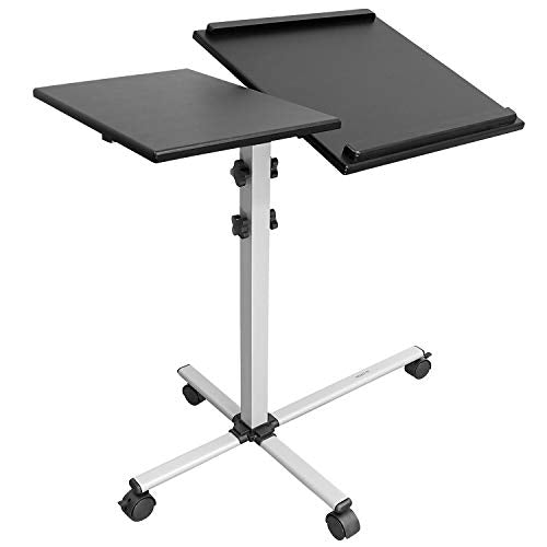 Mount-It! Projector Stand Mobile Projector Cart with Laptop Shelf on Wheels, Heavy Duty Two Shelves Height Adjustable Laptop and Projector Presentation Trolley in Black