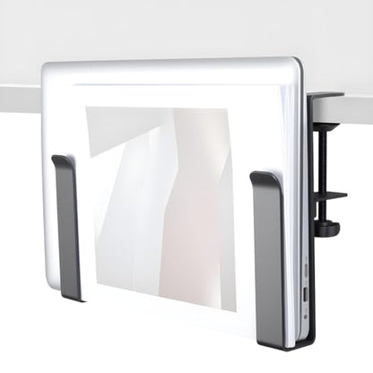 LUKETURE Adjustable Side Laptop Mount, No Drill Laptop Holder, Under Desk Storage, Clamp-On Laptops Stands, Desk Side Mount for Laptops, Mac mini, Keyboard with Anti-Scratch Silicone - color: Silver