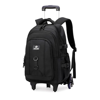 18" Black Boys Backpack with 6 Wheels, Carry-on Rolling Kids Backpack for School Boys, Black - color: 6 Wheels-black
