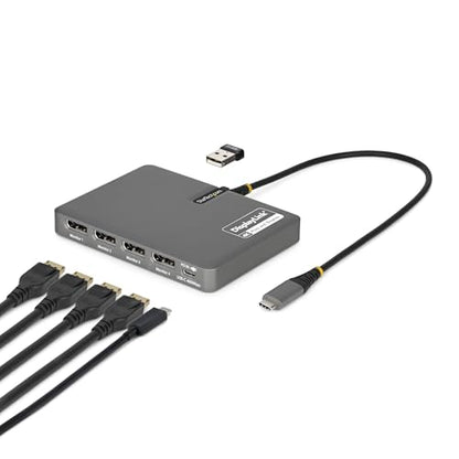 StarTech USB-C to Quad DisplayPort Workstation Dock, 4K 60Hz, 4K 120Hz, TAA | 140W PD passthrough, DisplayLink DL7400, Keyboard & mouse, Mac M1-M5, USB4, Thunderbolt, Four DP monitors, Windows, 4K60