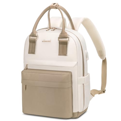 LOVEVOOK Mini Backpack for Women Stylish Waterproof Backpack Purse with USB Port, Cute Bookbag for College School Travel - color: Khaki & Beige, size: 13.3 Inch