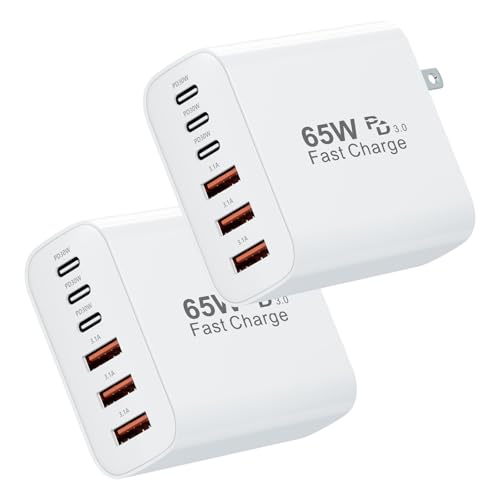 USB C Fast Wall Charger Block, 2-Pack 65W 6-Port USBC Wall Charger iPhone Charger Fast Charging PD Power Adapter+QC Wall Plug Multiport Type C Brick Chargers for iPhone 17 16 15 14 13Pro Max,Samsung - size: 2Pack