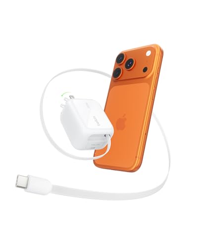 Belkin 45W GaN USB C Retractable Charger Block Fast Charging for Travel | 3.3ft Retractable Cable, USB C Port, iPhone 17, Galaxy S26, AirPods, iPads, MacBook, Travel Charger, Charge Up to 2 Devices - color: White, style: 45W