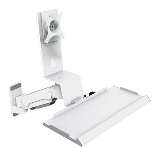 Monitor and Keyboard Wall Mount, Heavy Duty Single Monitor Workstation, with Folding Keyboard Tray, Gas Spring Arm - Height Adjustable, for 15"-32" Screen, Max Load 10 Kg - color: White, size: 460mm