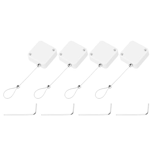 MECCANIXITY 4.9 ft Retractable Cable Lock with Latch Remote Control Security Lock with Adjustable Cord Tether Anti Theft for Laptop, TV, 600g, White, 4 Pack - color: White, size: 4.9ft