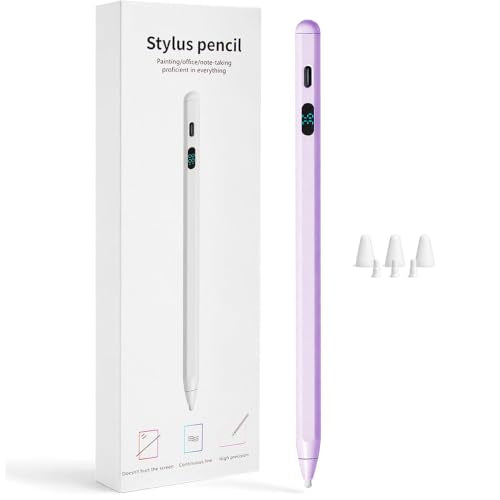 LED Battery Display Stylus Pen, Fast Charging Active Digital Pencil for iPad iPhone Samsung Android Tablets, Low Latency & Tilt Sensitivity for Note Taking/Drawing, No Bluetooth Needed (Purple) - color: Purple