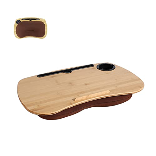 SUMISKY Lap Desk-Portable Laptop Table with Cushion Bamboo Platform Phone Holder L(21.6"x13.8") with Cup Holder - size: L(21.6"x13.8") with Cup Holder