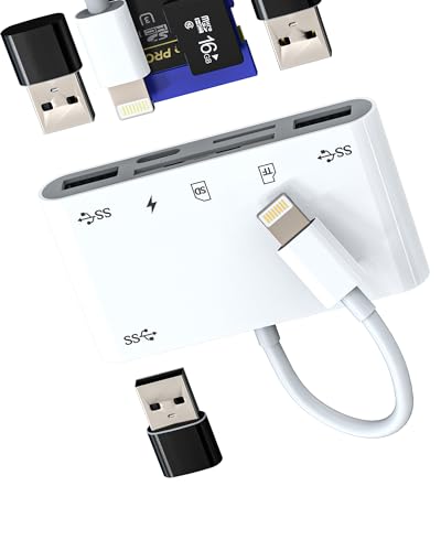 Lightning to USB Micro SD Card Reader Charger Adapter 6in1 for iPhone 13 14 Pro Max for iPad Dongle for Apple MFI Certified Hub Cable TF OTG Camera Memory Cord Converter Splitter Charging Accessories - color: Lightning+3USB+TF+SD