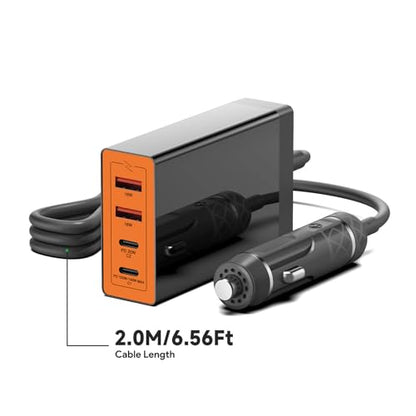 KFD 156W Car Charging Staition,140W USB C Laptop Car Charger,PD3.1&QC3.0 Fast Charging Cigarette Lighter Car USB Charger Multi Port 6.56FT Cable for MacBook/iPad/40W iPhone 17 15 Pro Max/Samsung S25
