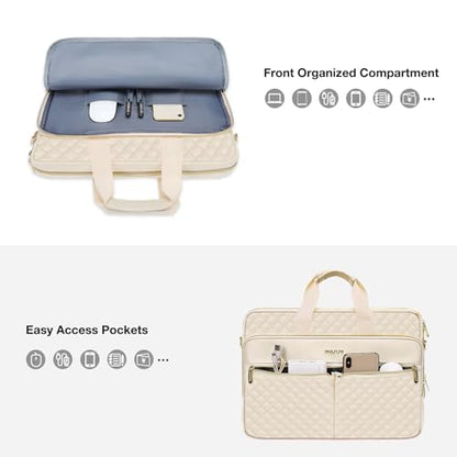 MOSISO 13-14 inch Laptop Bag, Laptop Briefcase Messenger | Compatible with MacBook Neo 13 inch/Air, Square Quilted Computer Bag Work Office Business with 3 Pockets&Strap, Beige - color: Beige, size: 13.3 inch
