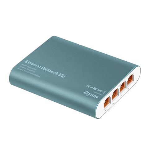 1 to 4 2.5Gbps Ethernet Splitter with POE Input, 5 Port 2.5G Network Switch with Type-C Power Cable for Cat5/5e/6/7/8 Cable, Aluminum Case, Plug & Play for Router PC ADSL Hub and Switch