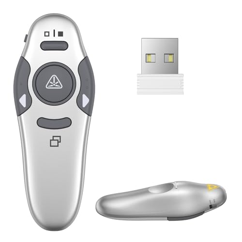 QUI Presentation Clicker Wireless Presenter Remote, Silver, A | Clicker for PowerPoint Presentation Remote, PowerPoint Slide Advancer for Mac/Windows/Google Slide/Keynote - color: Silver