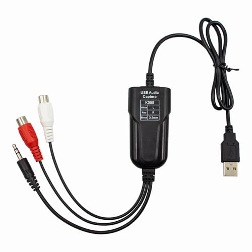 Wiistar USB2.0 Audio Capture Card RCA L/R+3.5mm Audio to USB up to 96kHz | Support Wave/MP3 for Tape MD CD Player Phono Laptop