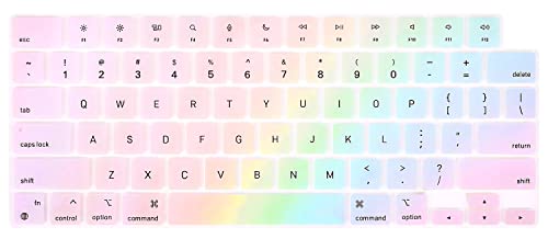 CaseBuy Keyboard Cover for 2026-2023 MacBook Air 15 & 13.6 M5 M4 M3 M2 A3448 A3241 A3114 A2941 A3449 A2681 A3113 A3240, 2026-2021 MacBook Pro 14 & 16 M5-M1 Pro/Max A3426 A3427 A3428 A3429(Touch ID) - color: Rainbow, size: MacBook Pro 14/16 Inch