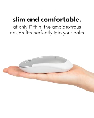 Macally Wireless Bluetooth Mouse for Mac, MacBook Pro/Air, iPad, and PC - Comfortable and Quiet Compatible Wireless Apple Mouse - Rechargeable Battery - Silver - color: Silver