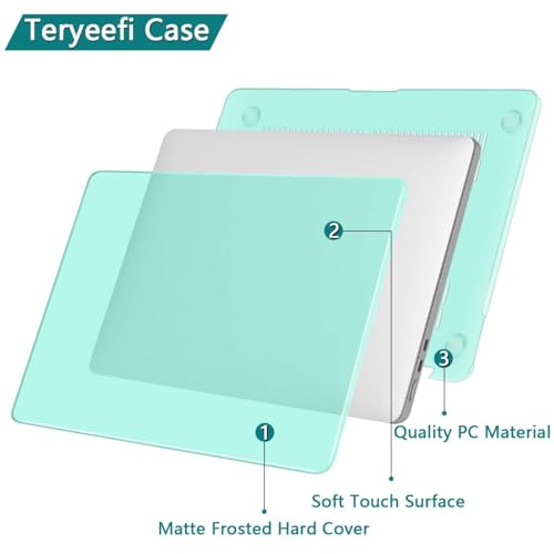 Teryeefi MacBook Air 13.6 Inch Case 2022 2023 20242025 Model: A3240/A3113/A2681 with M4 M3 M2 Chip, Laptop Hard Shell Cover with Keyboard Cover & USB 3.0 Adapter, Crystal Green - color: Crystal Green