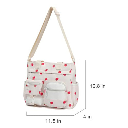 Phaoullzon Kawaii Messenger Bag Cute Purse Girls/Teens Crossbody Tote for Work - color: Strawberry, style: Medium