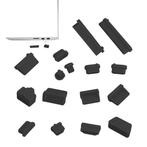 USB C Plug Cover Flexible Soft Silicone Protector 16pcs | Pc Interface Stopper for Computer PC - color: Black