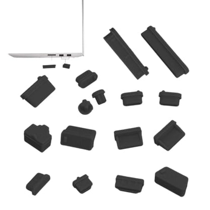USB C Plug Cover Flexible Soft Silicone Protector 16pcs | Pc Interface Stopper for Computer PC - color: Black