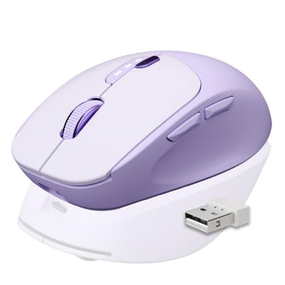 SEUNKWANG Dual-Mode Wireless Mouse with Visible Battery Indicator, Silent Rechargeable Bluetooth & 2.4G Computer Mouse, 1600 DPI, One-Click Privacy Key, Portable Mice for Laptop/PC/Mac - Purple - color: Purple