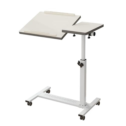TigerDad Over Bed Table with Wheels, White | Adjustable, Rolling Laptop Table, Hospital Tray Table, Sofa Chair Side Table - color: White