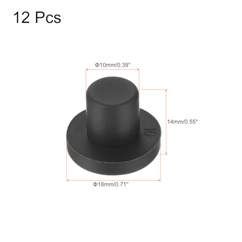 uxcell High Temp Silicone Plug Mount Dia 10mm/0.39 inch t Shaped Rubber Stopper Hole Plugs for Powder Coating Plating Waterproof Plugs Sealing Plugs Black Pack of 12(OD 18mm) - size: 10x18mm