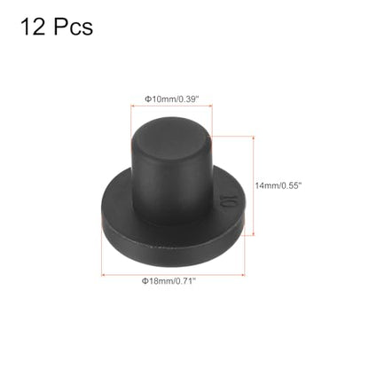 uxcell High Temp Silicone Plug Mount Dia 10mm/0.39 inch t Shaped Rubber Stopper Hole Plugs for Powder Coating Plating Waterproof Plugs Sealing Plugs Black Pack of 12(OD 18mm) - size: 10x18mm