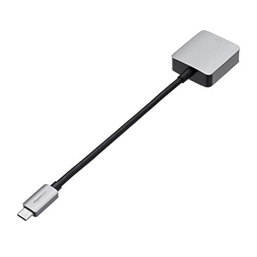 Amazon Basics USB-C to VGA Adapter, Aluminum Shell, Thunderbolt 3 Compatible, Plug-n-Play, 1080P, Gray, 1.65 x 1.38 x 0.63in - size: 1.65*1.38*0.63in