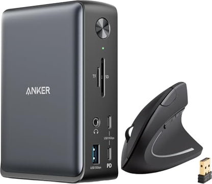 Anker Laptop Docking Station, 13-in-1 USB-C & Anker 2.4G Wireless Vertical Ergonomic Optical Mouse（Bundle）