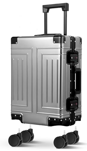 All Aluminum Magnesium Carry On Luggage，Cut from Whole Aluminum Sheet，22x14x9 Airline Approved ，（3rd Generation，Premium Magnesium Metal zipperless suitcase ） (grey, 20inch) - color: grey, size: 20 inch
